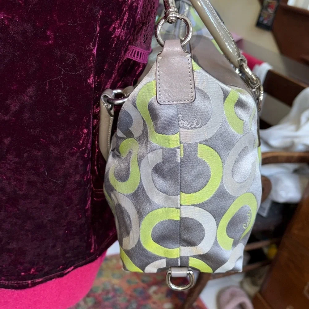 Coach Vintage Ashley convertible shoulder bag satchel Gray/Green lime canvas - Picture 7 of 16